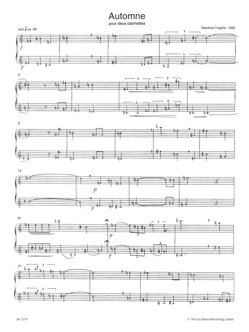 Automne et Aubade pour deux clarinettes (1992)