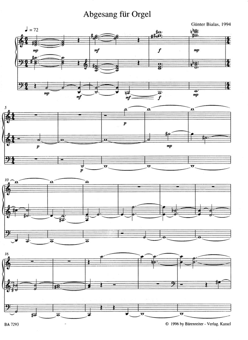 AbGesang für Orgel (1994) (after "Lamento di Orlando" for Orchestra）