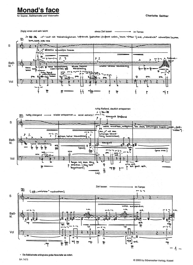 Monad's Face für Sopran, Bassklarinette und Violoncello (1997)
