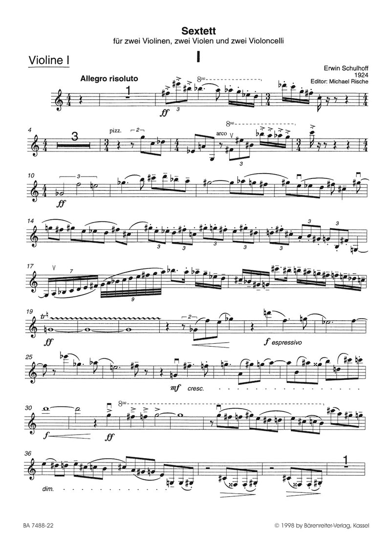 Sextett two violons, two violas und two violoncelli (1924) [set of parts]