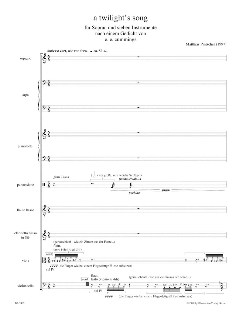 a twilight's song für Sopran und sieben Instrumente (1997) [score]