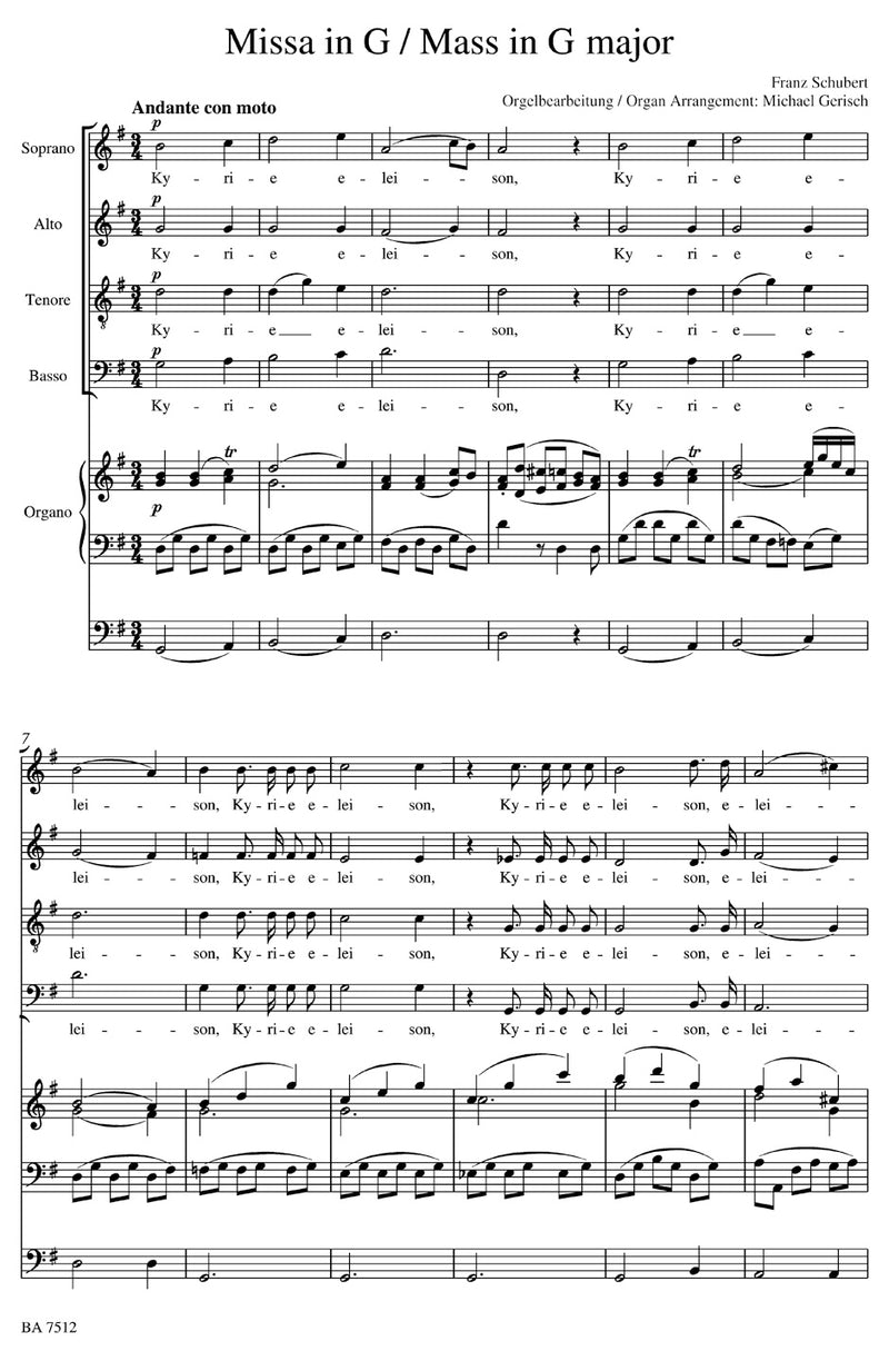 Mass G major D 167 (Arranged for Soloists, Choir and Organ) [organ reduction]