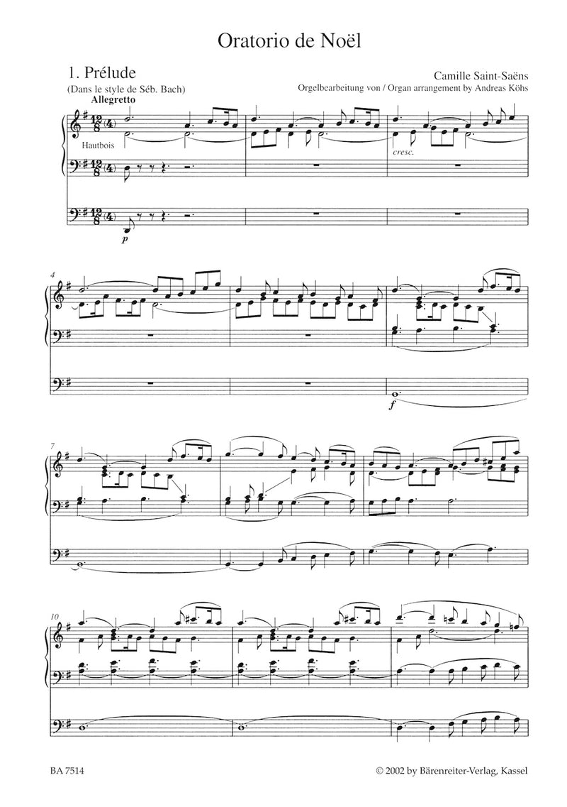 Oratorio de Noèl op. 12 (arr. Soloists, Choir, Organ) [organ reduction]