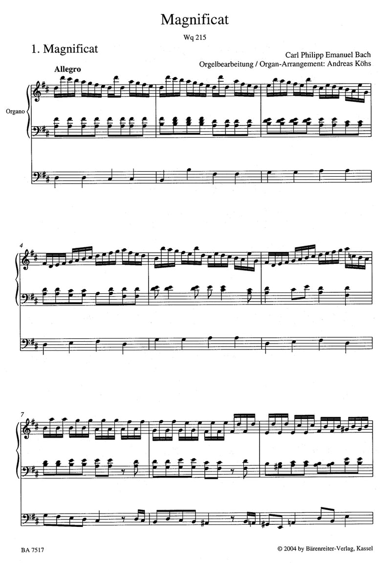 Magnificat Wq 215 (arranged for soloists (SATB) Mixed choir (SATB) and organ)
