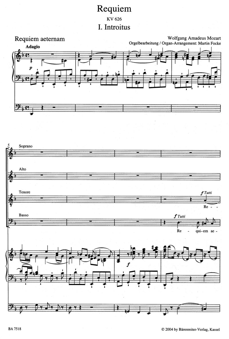 Requiem K. 626 (Arranged for Soloists, Choir and Organ) [organ reduction]