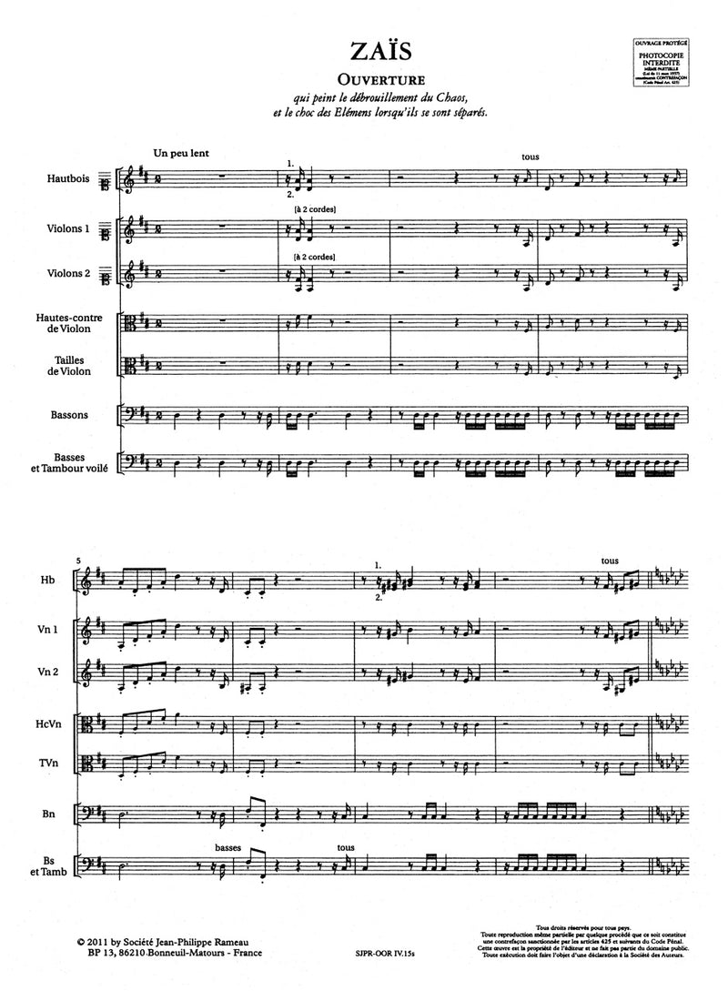 Suite, with the instrumental extracts from "Zaïs" RCT 60 [score]
