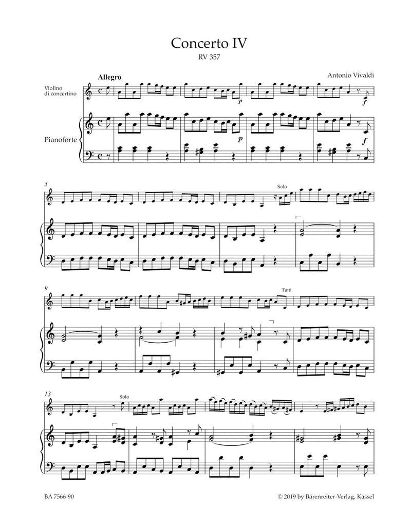 La Stravaganza op. 4: Twelve Concertos for Violin, Strings and Basso continuo, vol. 1（ピアノ・リダクション）