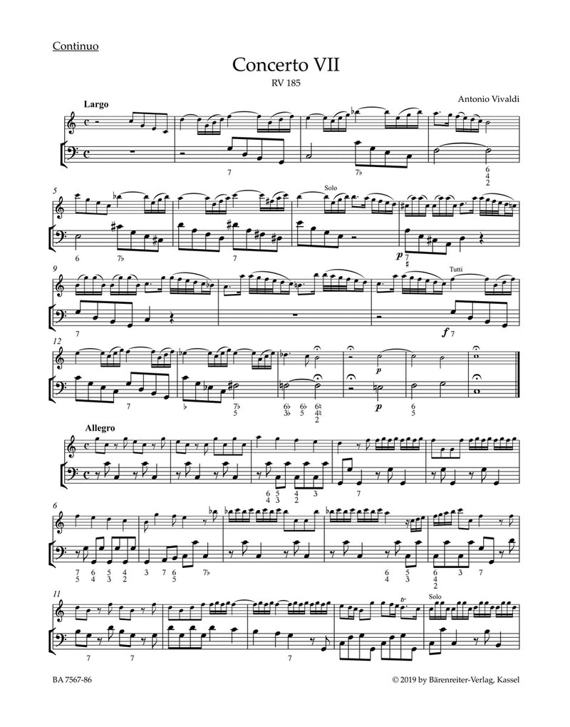 La Stravaganza op. 4: Twelve Concertos for Violin, Strings and Basso continuo, vol. 2 [basso continuo part]
