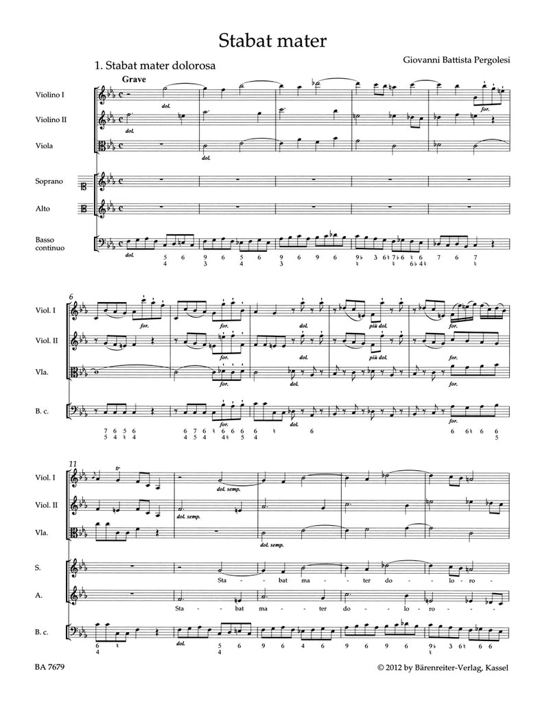 Stabat mater for Soprano, Alto, Strings and Basso continuo [score]
