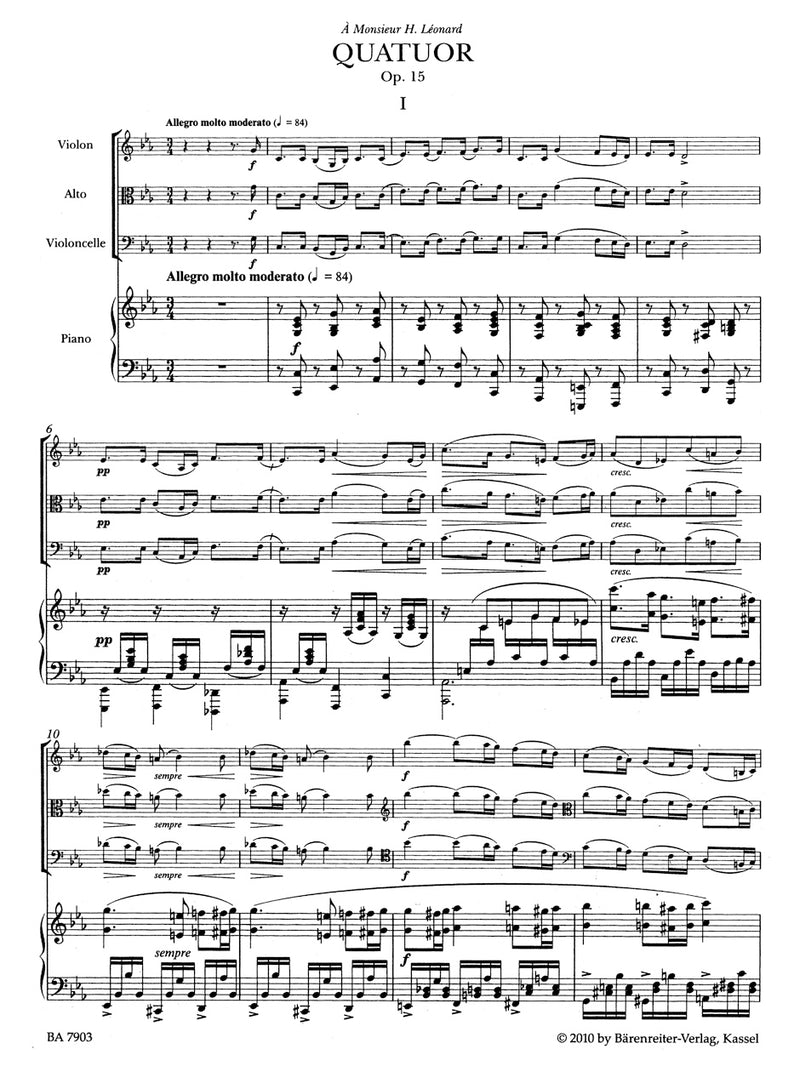 Quartet for Piano, Violin, Viola and Violoncello C minor op. 15 [score & parts]