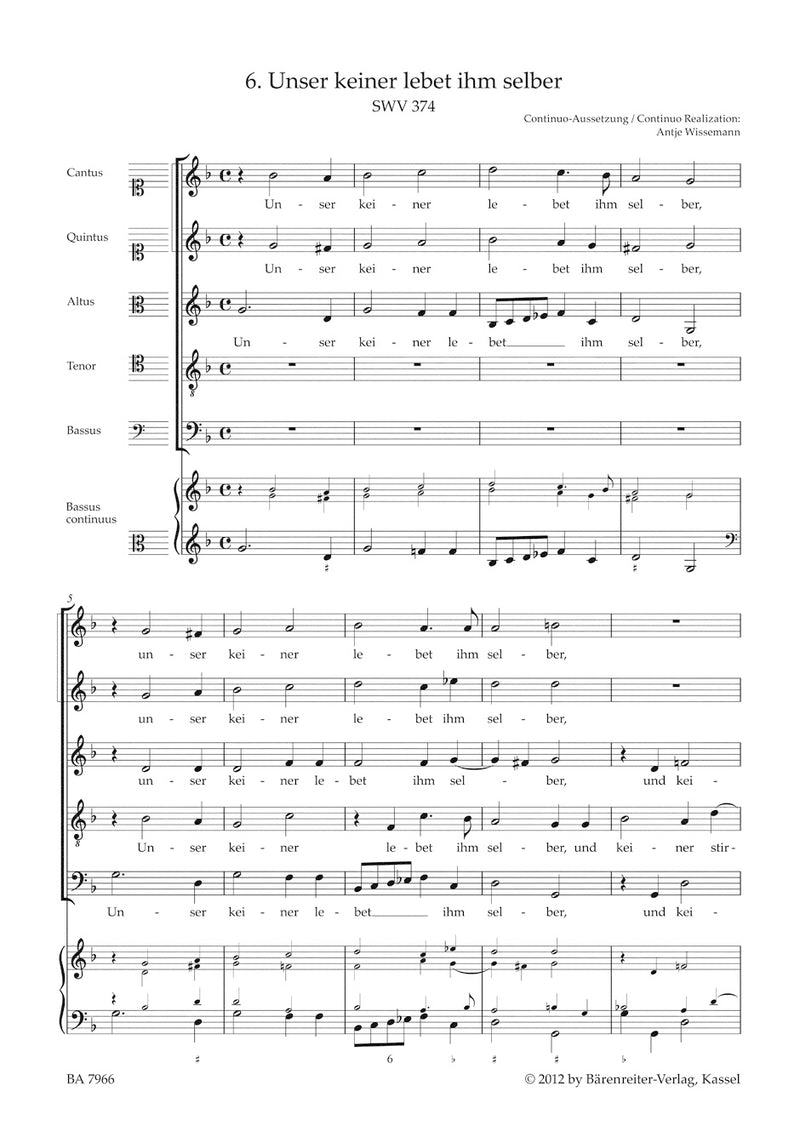 Unser keiner lebet ihm selber SWV 374（Brieg校訂） [合唱楽譜]