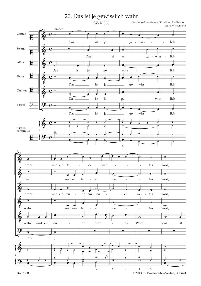 Das ist je gewisslich wahr SWV 388（Breig校訂） [合唱楽譜]