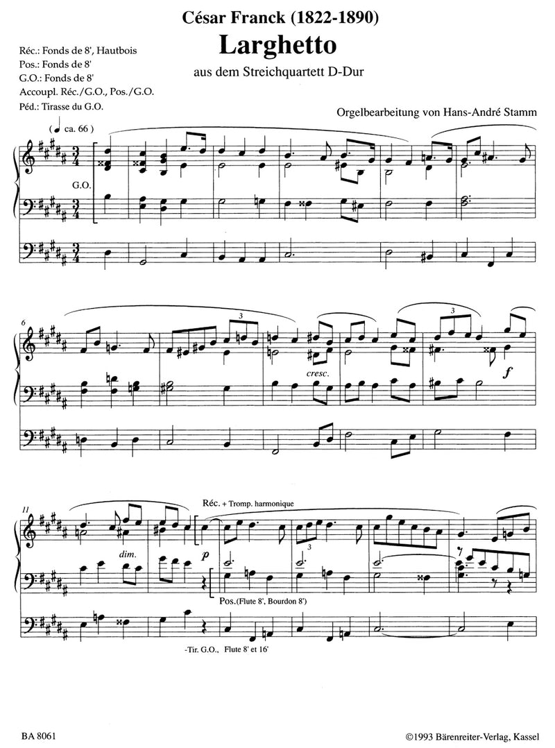 Larghetto D major (from the String Quartet), arr. Organ