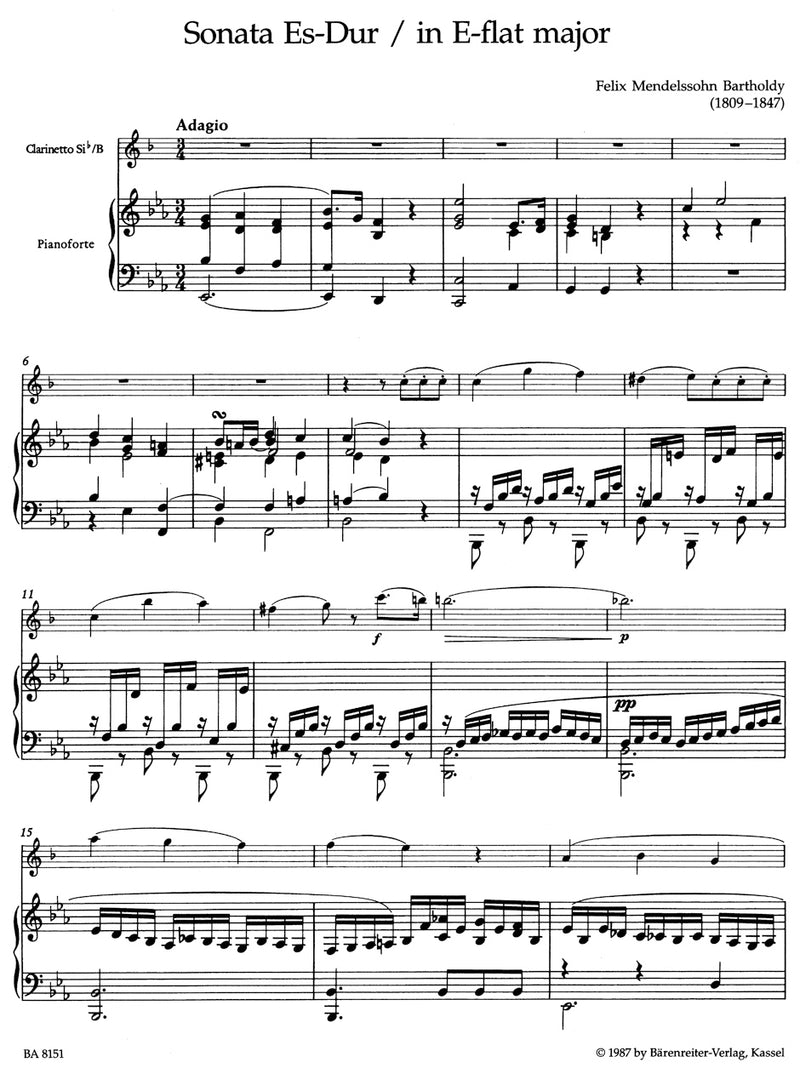 Sonata for Clarinet and Piano E-flat major