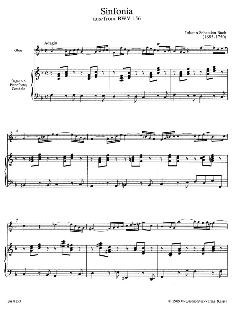 The most beautiful Oboe solos from the Church Cantatas, BWV 12, 21, 76, 156, 249 (arranged for solo instrument and organ (harpsichord)