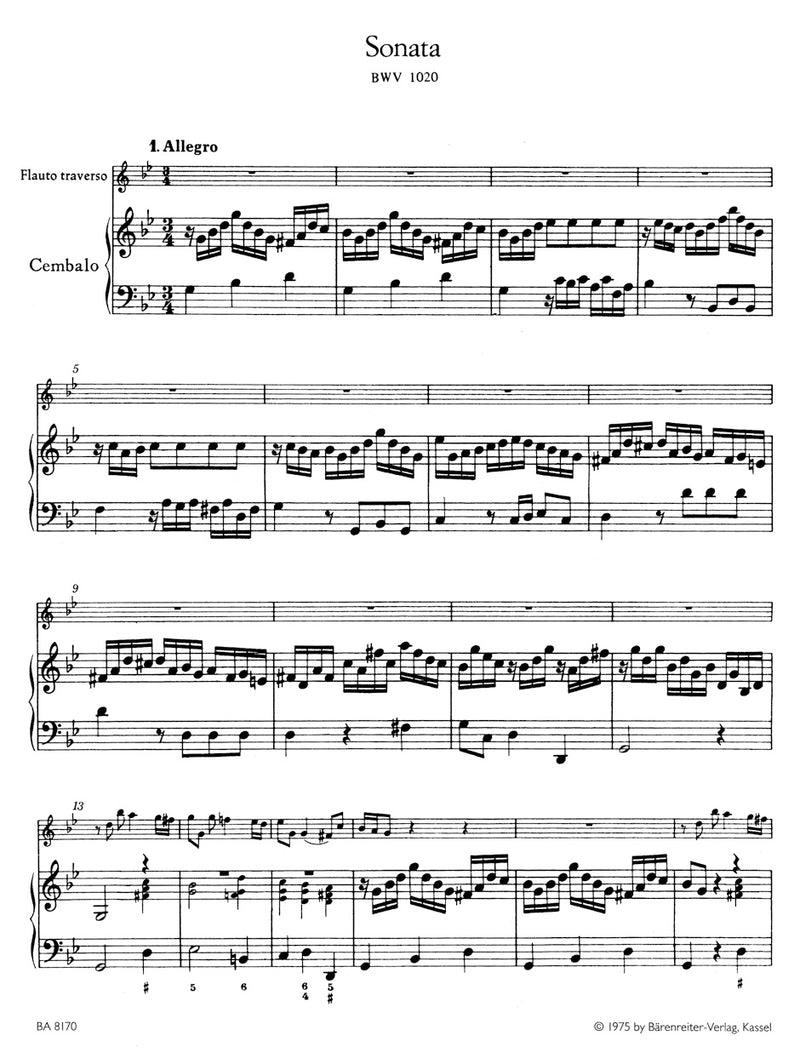 Sonata for Flute and obbligato harpsichord (piano) G minor BWV 1020
