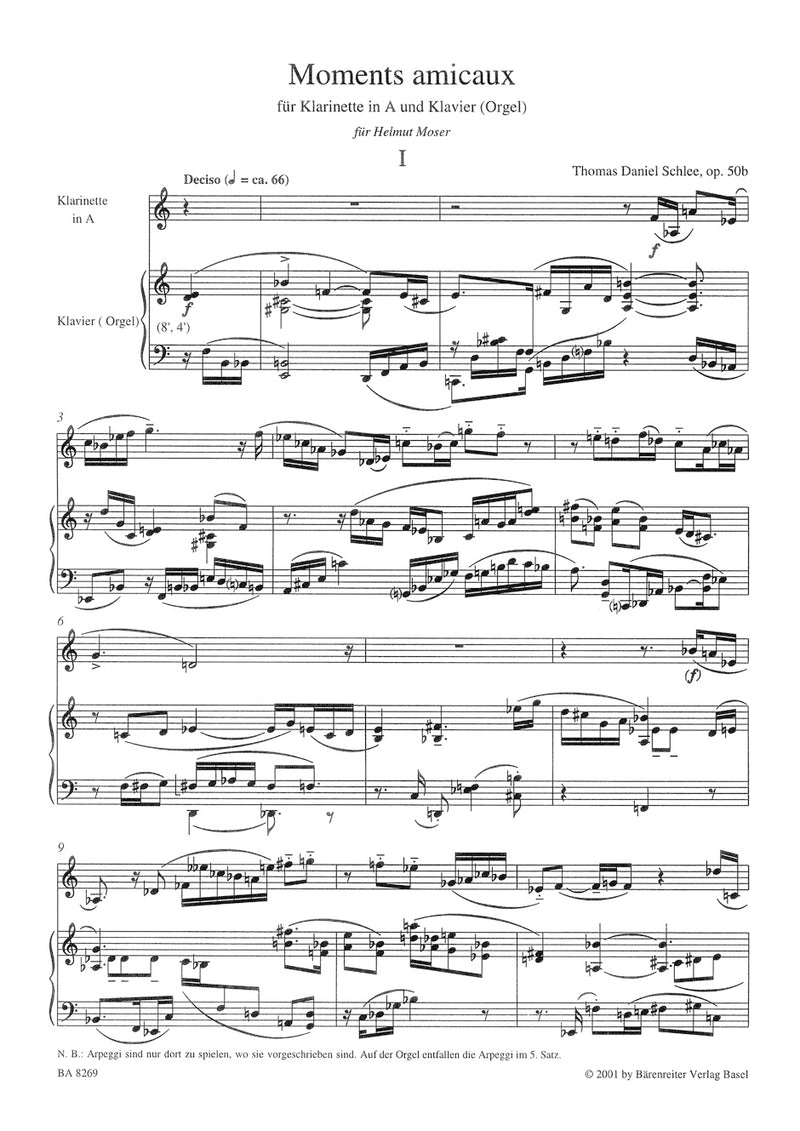 Moments amicaux für Klarinette in A und Klavier (Orgel) op. 50b (2000)