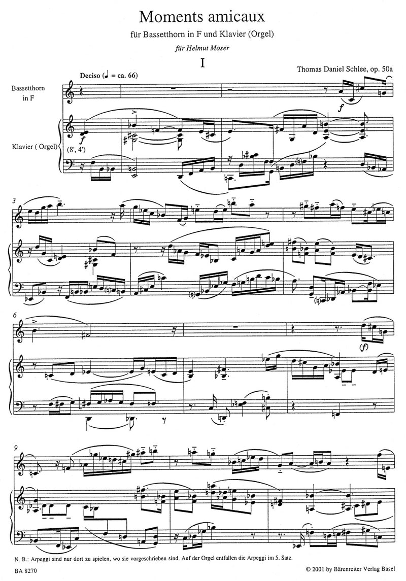 Moments Amicaux für Bassetthorn in F und Klavier (Orgel) 50a (2000)