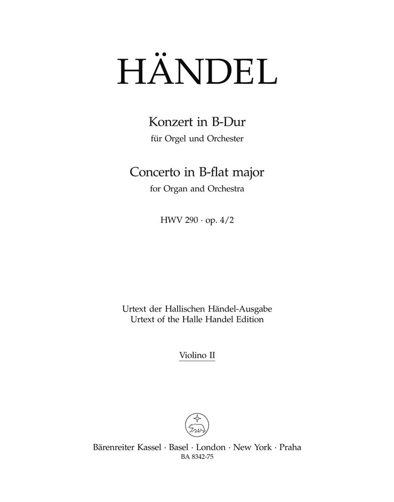 Concerto for organ and orchestra B-flat Major op. 4/2 HWV 290 [Violin 2 part]