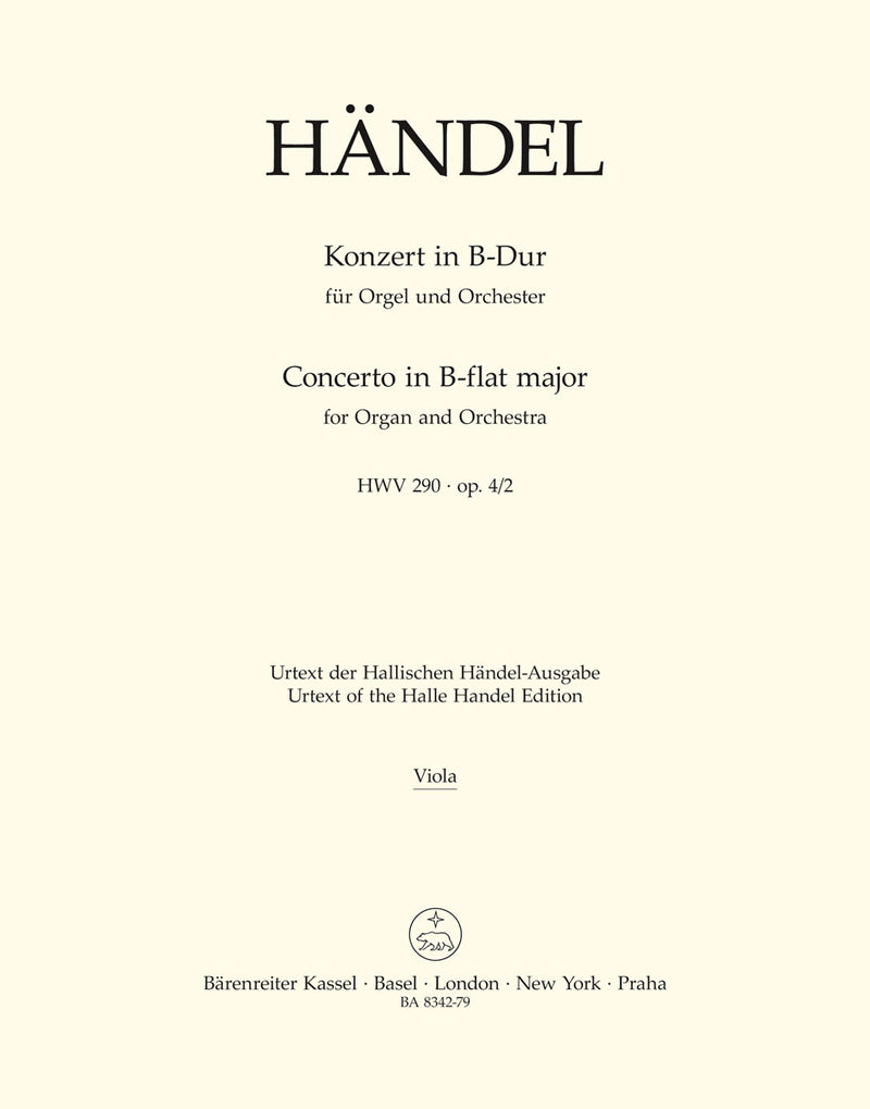 Concerto for organ and orchestra B-flat Major op. 4/2 HWV 290 [Viola part]
