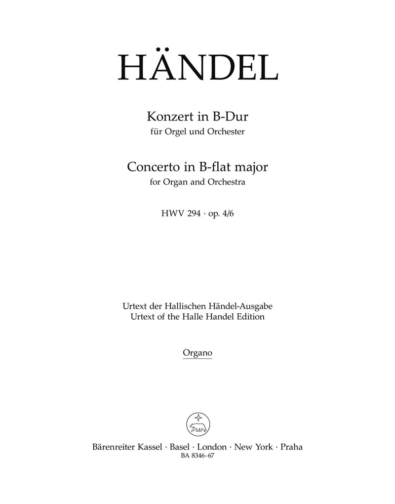Concerto for organ and orchestra B-flat Major op. 4/6 HWV 294 [Organ solo part]