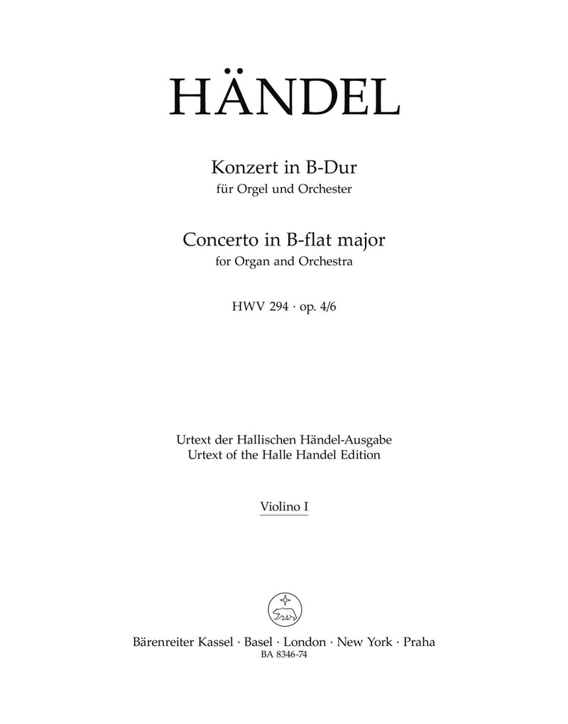 Concerto for organ and orchestra B-flat Major op. 4/6 HWV 294 [Violin 1 part]