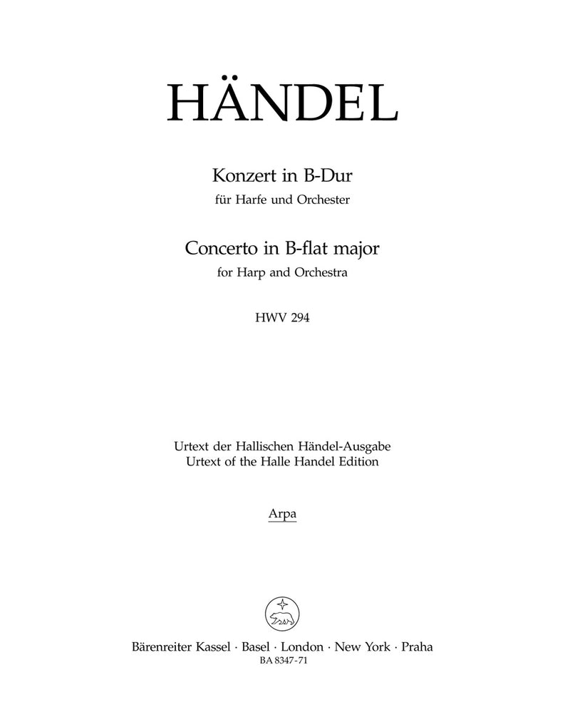 Concerto for Harp and Orchestra B-flat major op. 4/6 HWV 294 [harp-solo part]