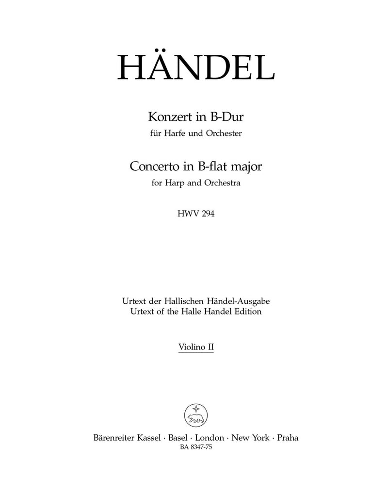 Concerto for Harp and Orchestra B-flat major op. 4/6 HWV 294 [violin 2 part]