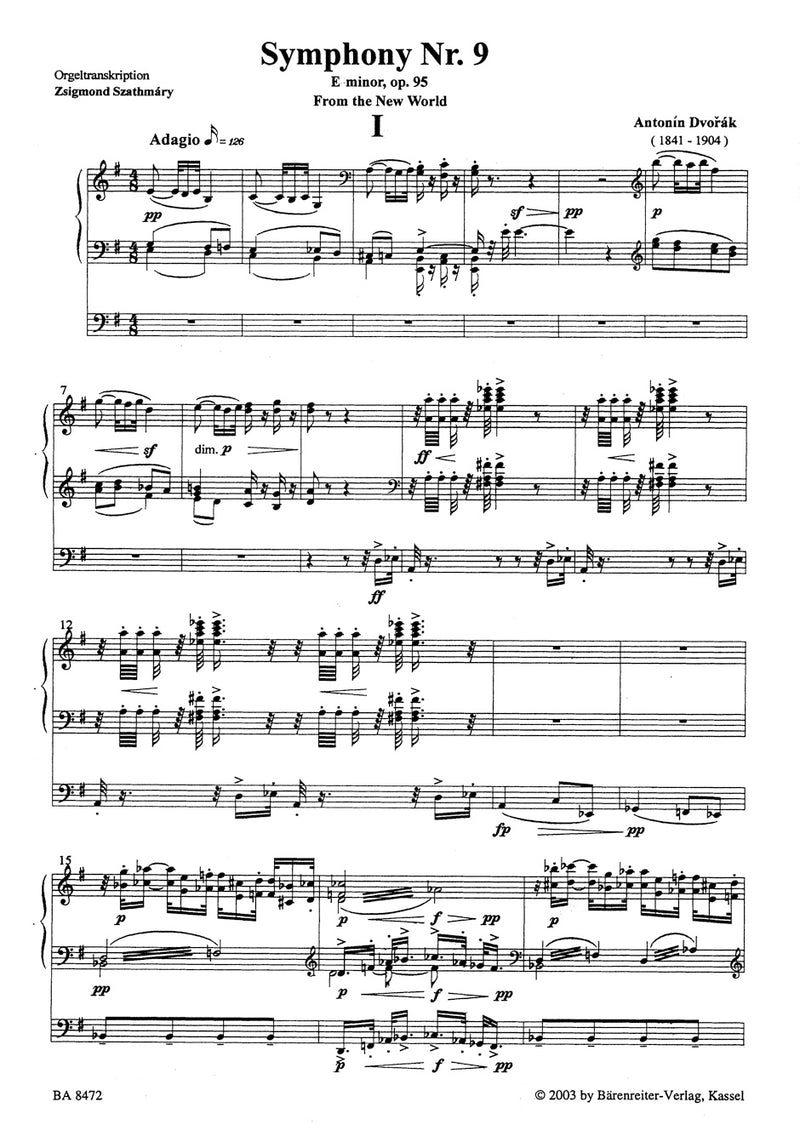 Symphony Nr. 9 op. 95 "From the New World" -Transcription for organ-