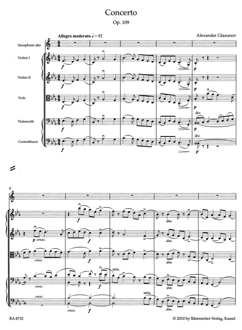 Concerto for Contralto Saxophone and String Orchestra E-flat major op. 109 [score]