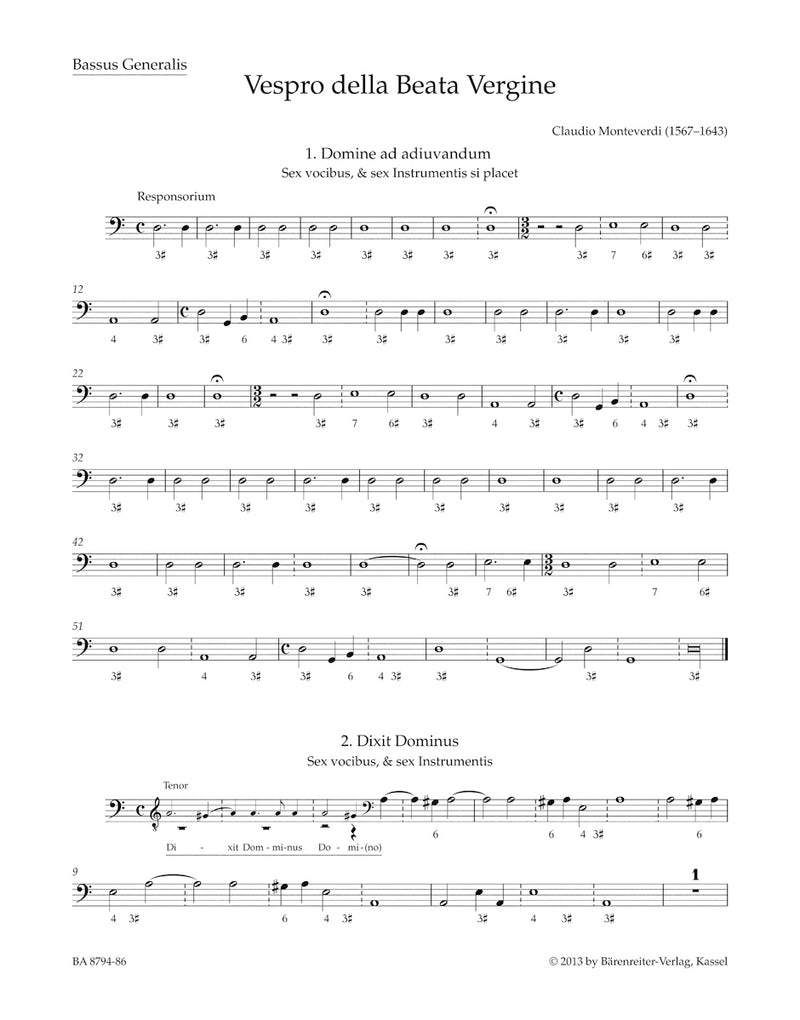 Vespro della Beata Vergine "Marienvesper" [basso continuo(Bassus Generalis) part]