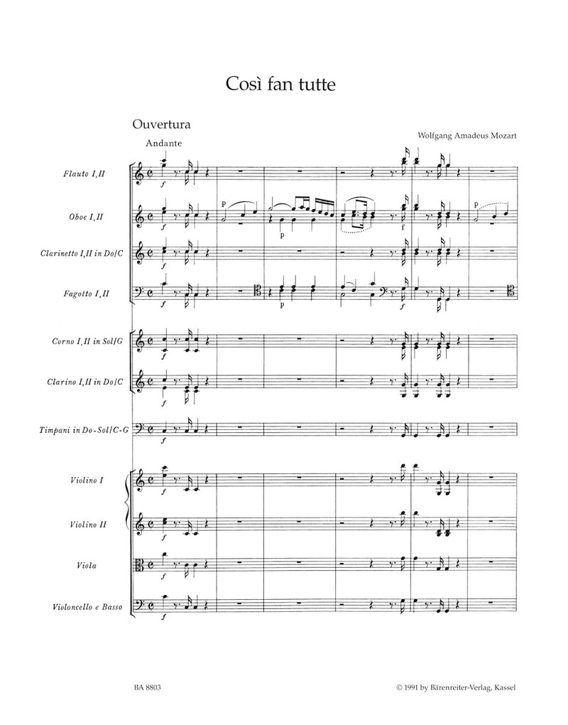 Così fan tutte ossia La scuola degli amanti K. 588 (Overture) [score]