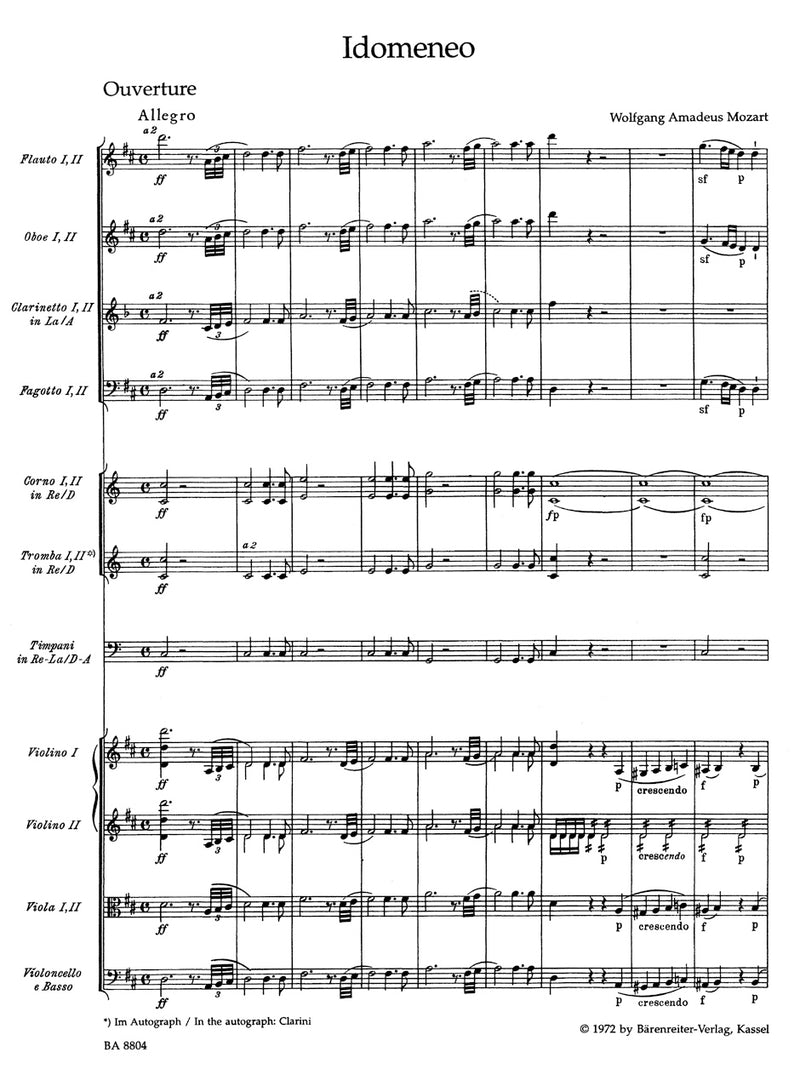 Idomeneo K. 366 (Overture) [score]