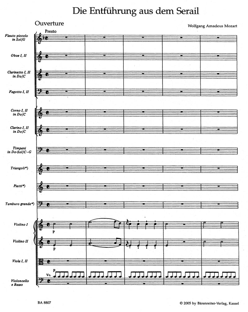 Die Entführung aus dem Serail K. 384 (Overture with the Johann Anton André concert ending) [score]