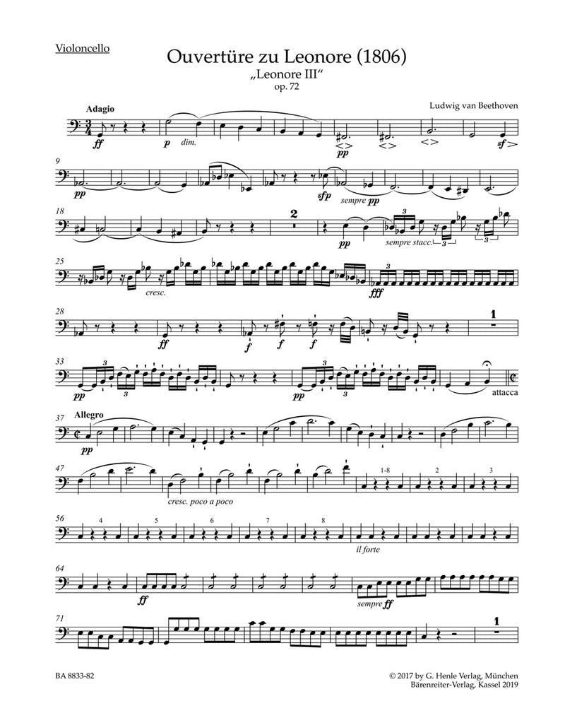 Leonore-Ouvertüre for Orchester Nr. 3 (1806) [cello part]