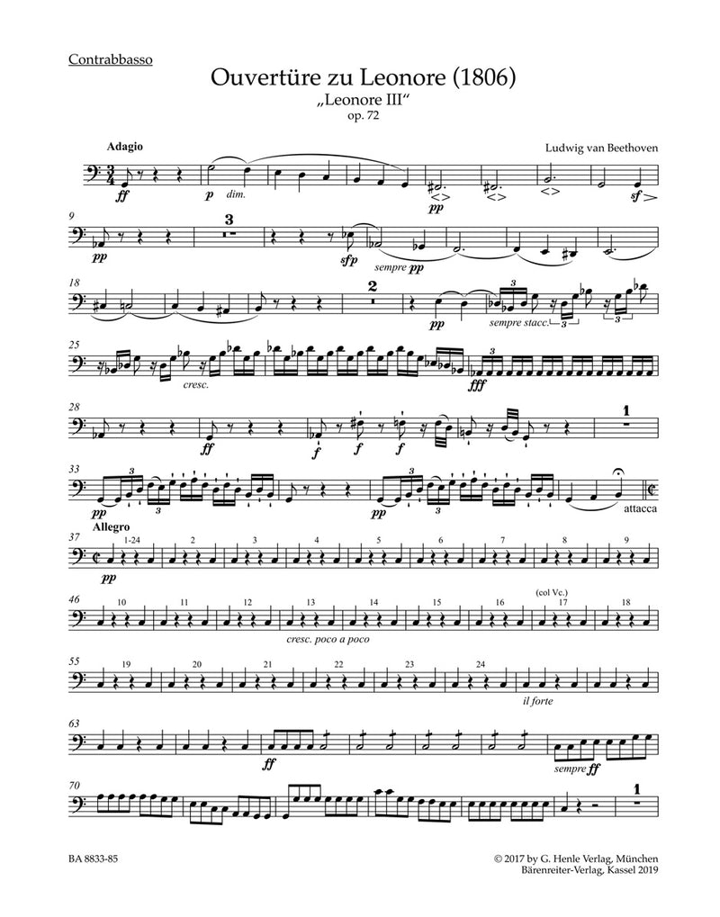 Leonore-Ouvertüre for Orchester Nr. 3 (1806) [double bass part]