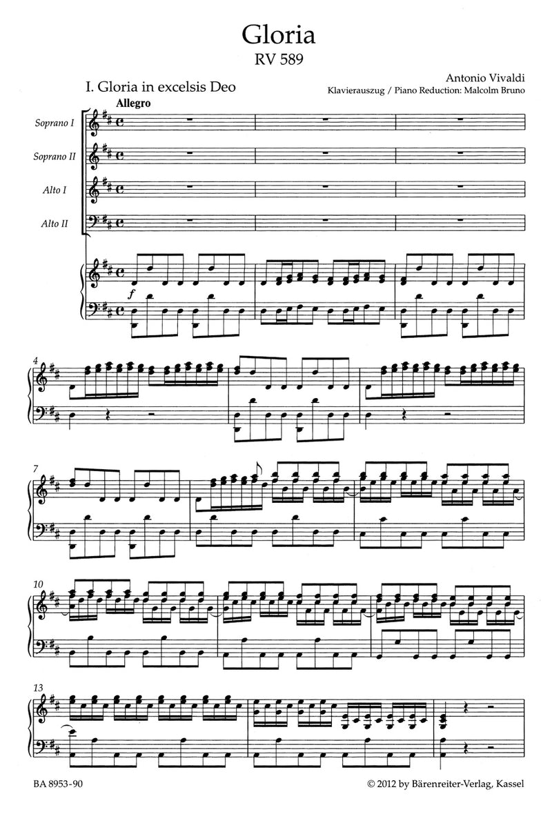 Gloria RV 589 (Arrangement for Choir SSAA) （ヴォーカル・スコア）