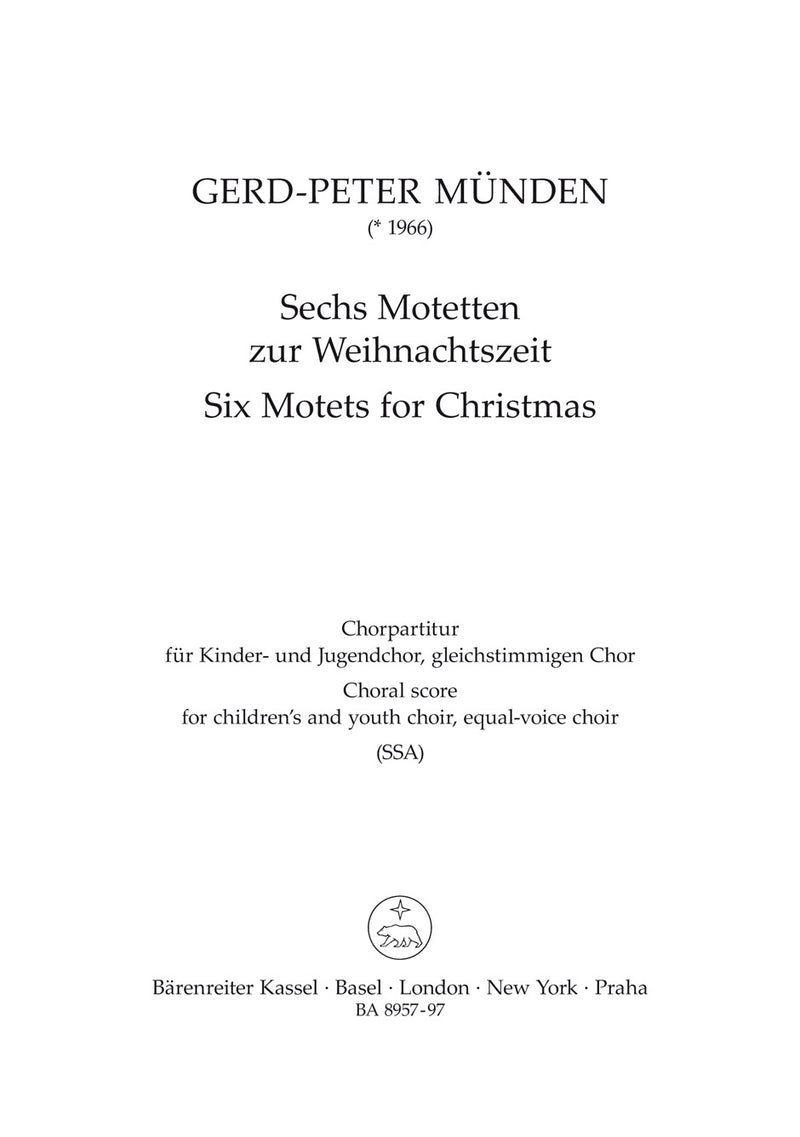 Six Motets for Christmas [Children's choir 合唱楽譜]