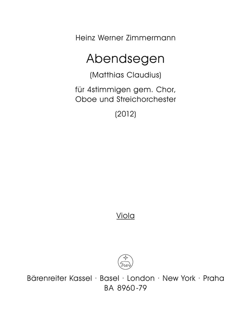 Abendsegen for four-Part Mixed Choir, Oboe and String Orchestra [viola part]