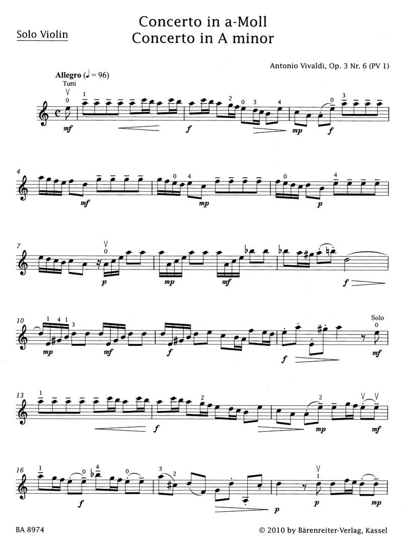 Concerto A minor op. 3/6（ピアノ・リダクション）