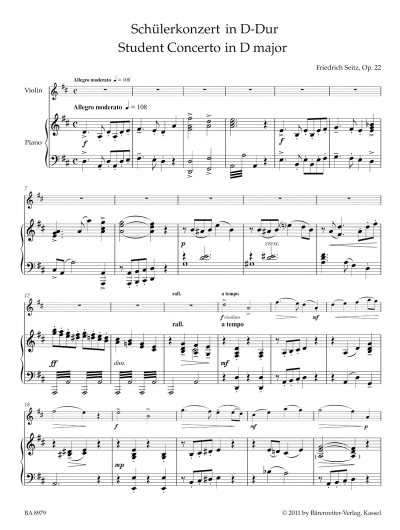 Concerto D major op. 22（ピアノ・リダクション）