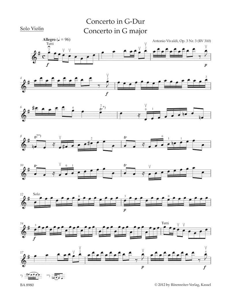 Concerto G major op. 3/3（ピアノ・リダクション）