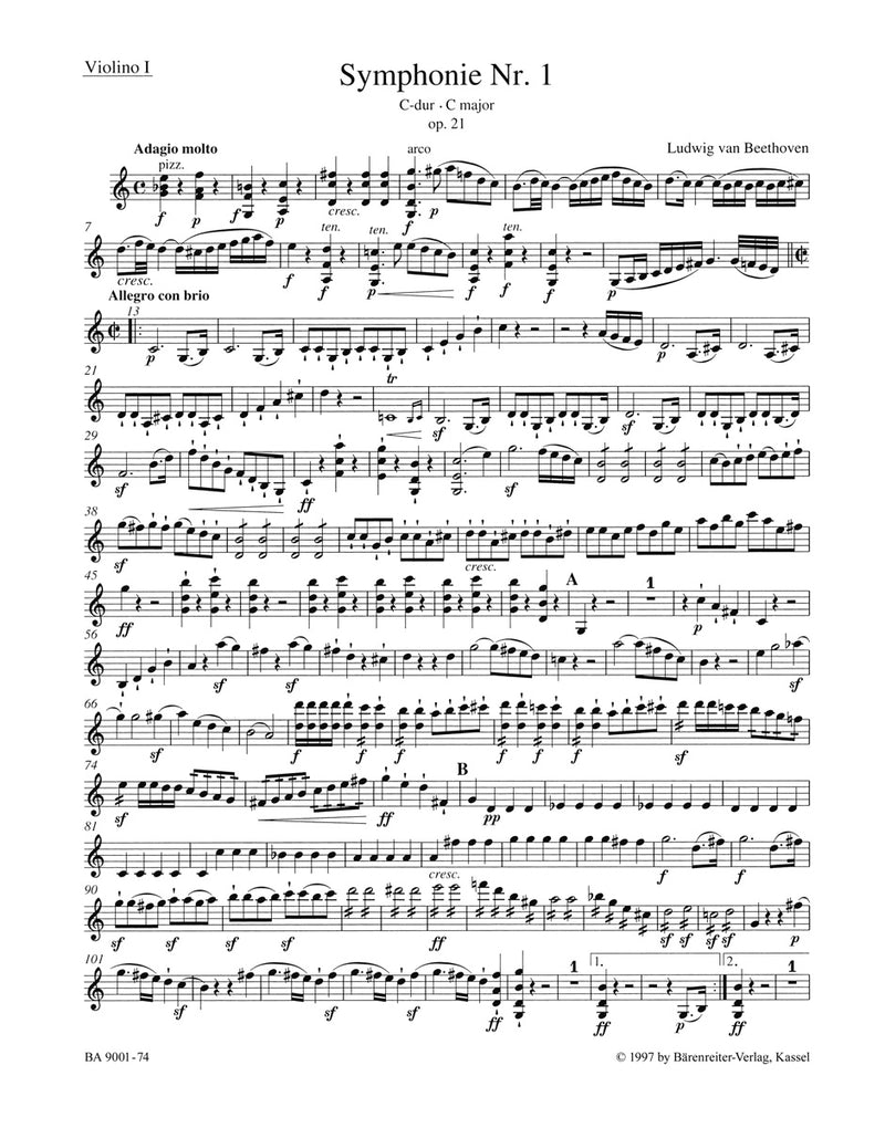 Symphony Nr. 1 C major op. 21 [violin 1 part]