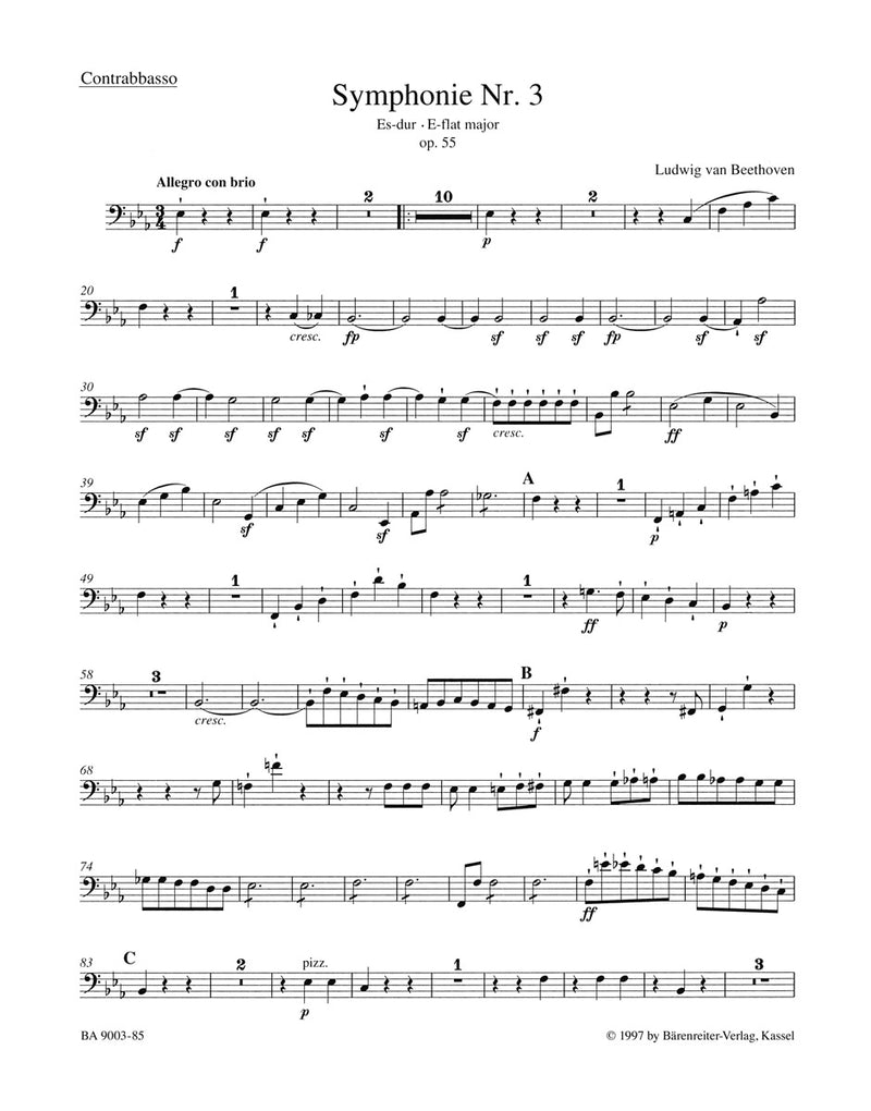 Symphony Nr. 3 E-flat major op. 55 "Eroica" [double bass part]