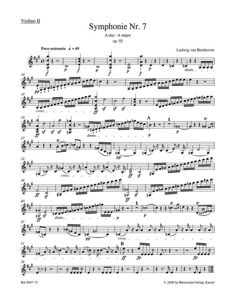 Symphony Nr. 7 A major op. 92 [violin 2 part]