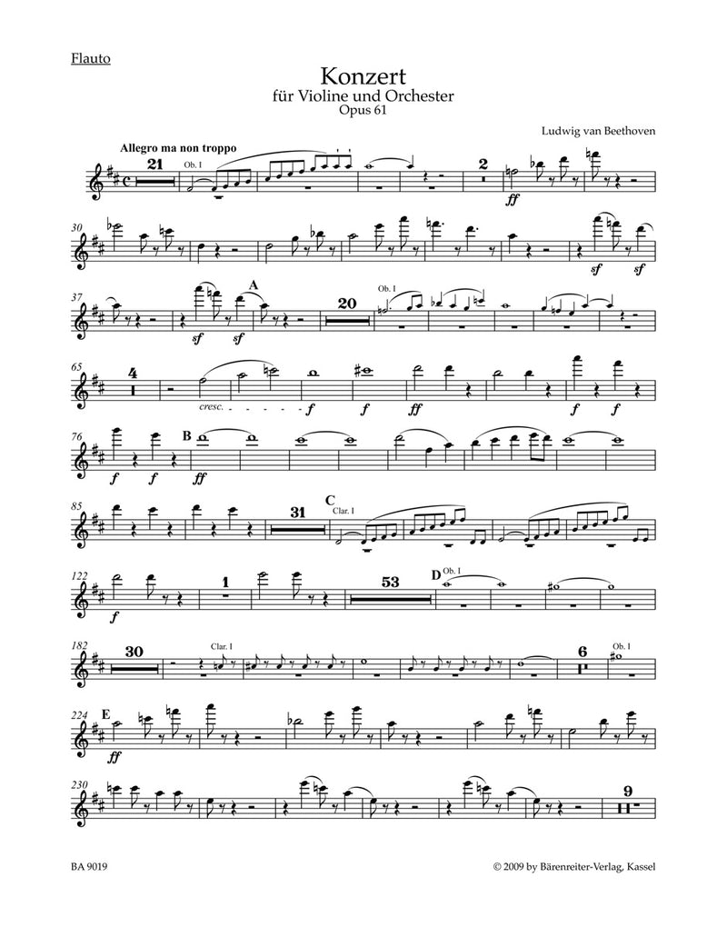 Concerto for Violin and Orchestra D major op. 61 [set of winds]