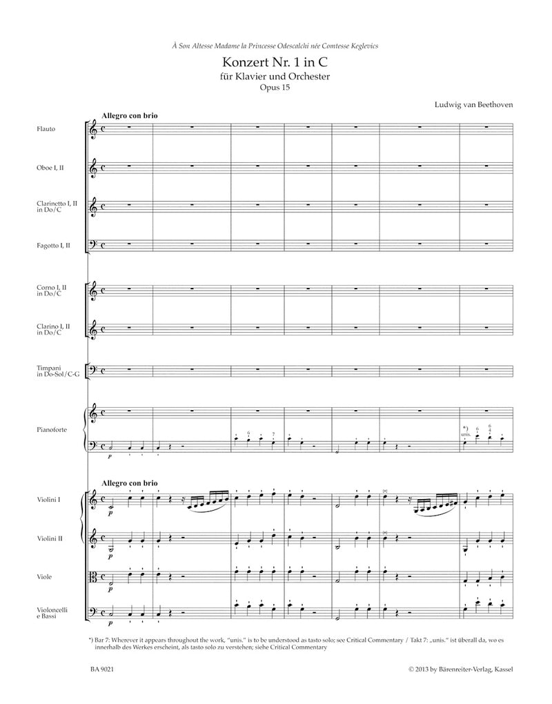 Concerto for Pianoforte and Orchestra Nr. 1 C major op. 15 [score]