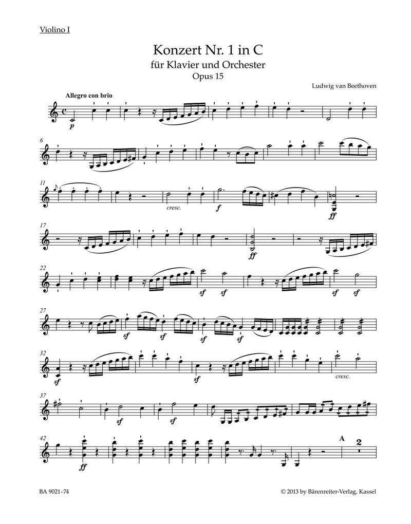 Concerto for Pianoforte and Orchestra Nr. 1 C major op. 15 [violin 1 part]