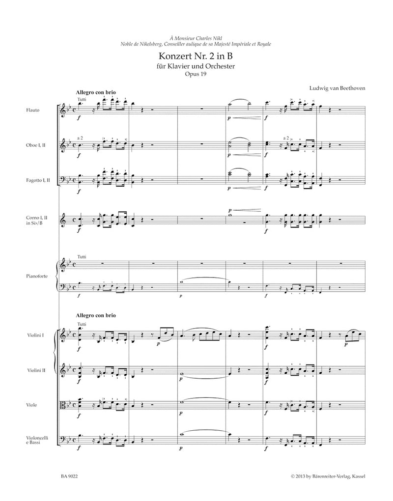 Concerto for Pianoforte and Orchestra Nr. 2 B-flat major op. 19 [score]