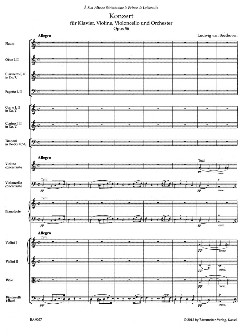 Concerto for Pianoforte, Violin, Violoncello and Orchestra C major op. 56 "Triple Concerto" [score]